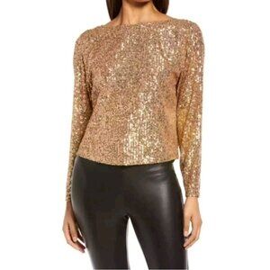 Halogen Gold Sequined Long Sleeve Holiday Top Size 1X